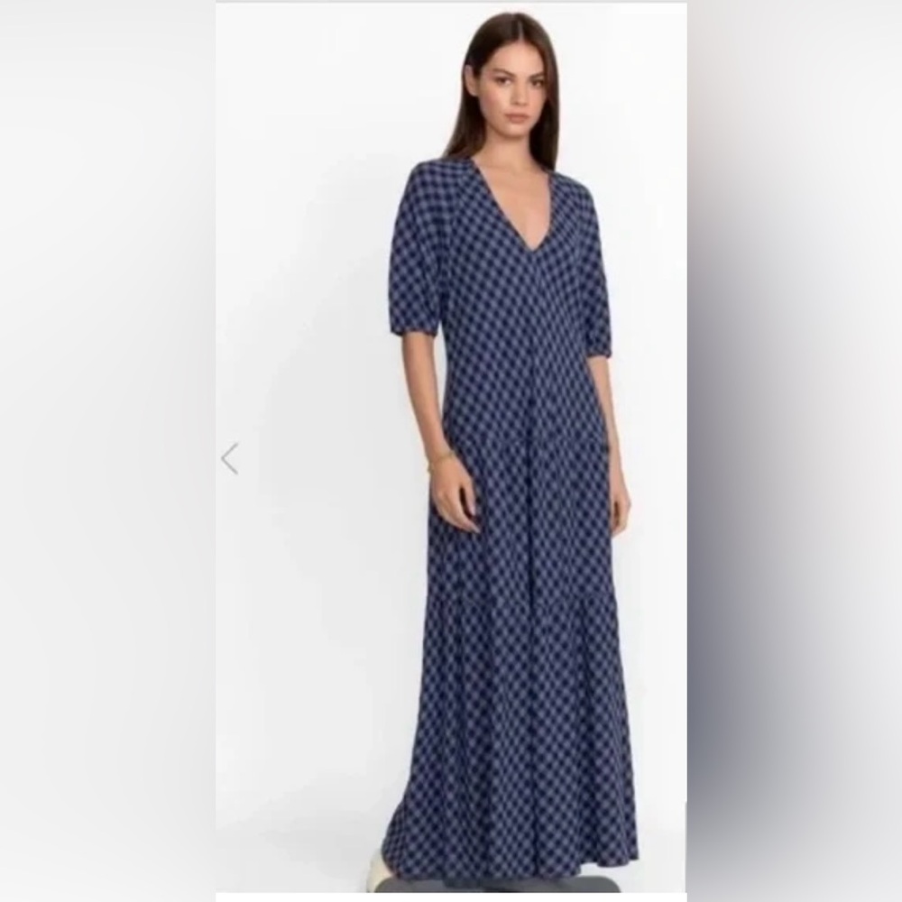 CALME JOHNNY‎ WAS Blue Tiered Gingham Midi Dress Size Small